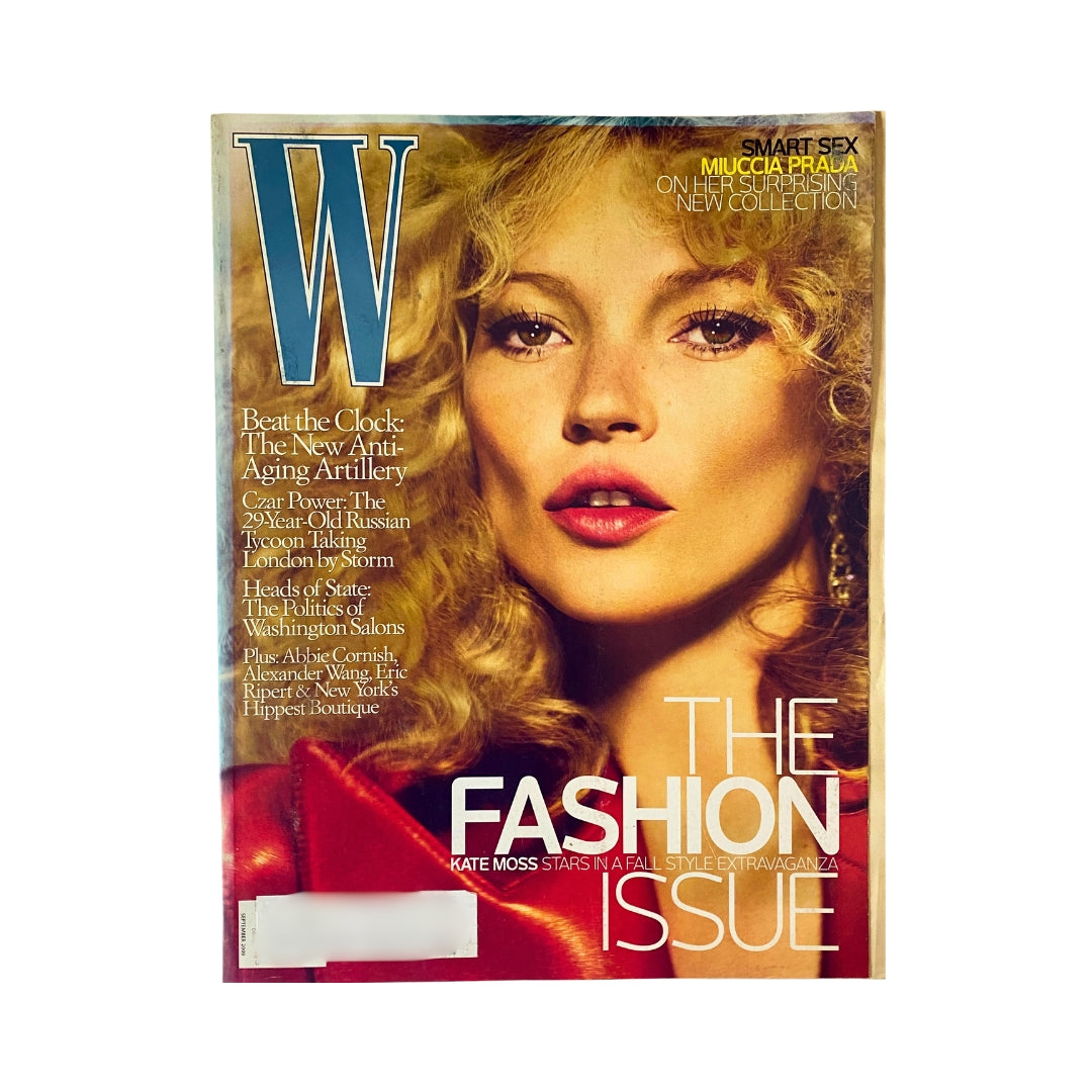 W Magazine September 2009 cover featuring Kate Moss with the headline 'THE FASHION ISSUE', showcasing high fashion and beauty, a collectible issue from Original Magazines.