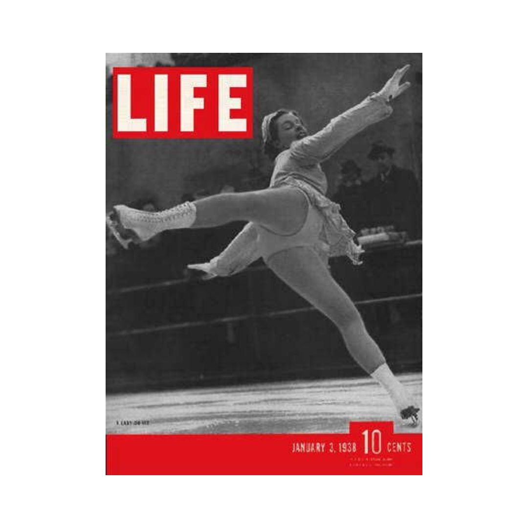 VTG Life Magazine Cover featuring a Swedish skater, dated January 3, 1938, showcasing vintage elegance in figure skating.