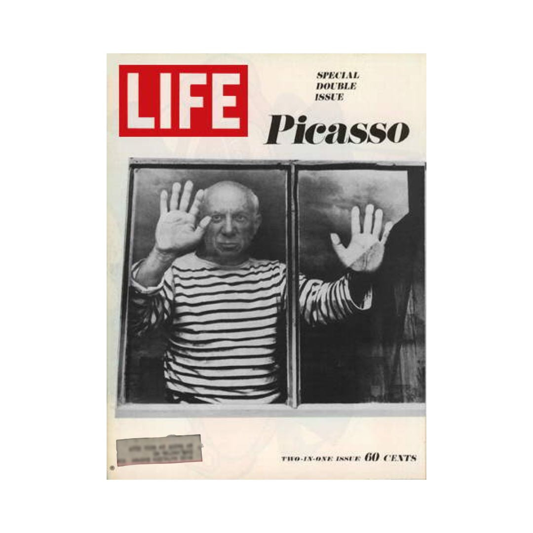 VTG Life Magazine December 27, 1968 featuring a special double issue on Pablo Picasso, showcasing a black-and-white image of Picasso in a striped shirt holding up his hands, emphasizing his artistic legacy.
