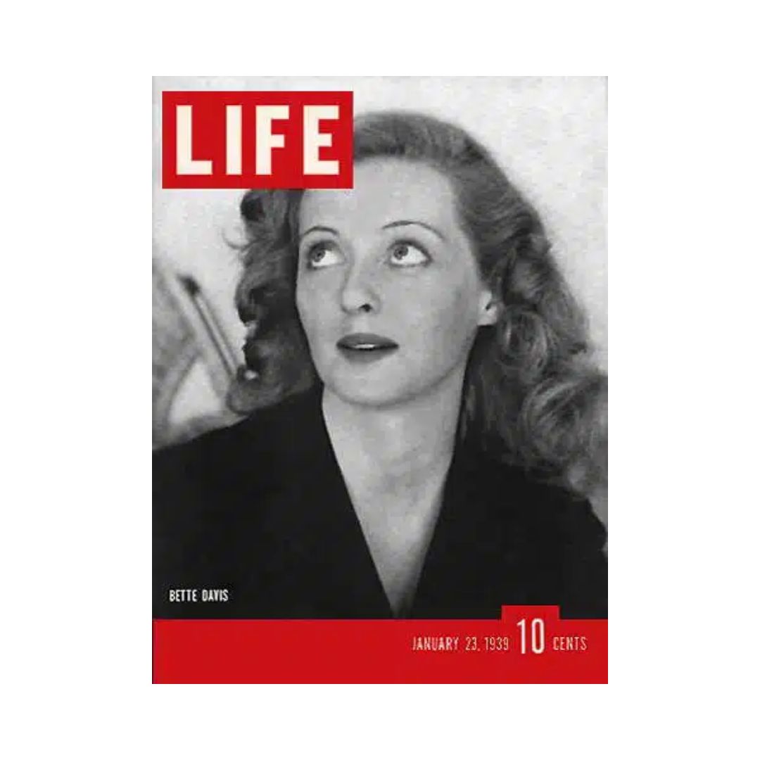 Cover of Life Magazine January 23, 1939 featuring Bette Davis, iconic American actress from Hollywood's golden era, highlighting cultural aspects of the late 1930s.