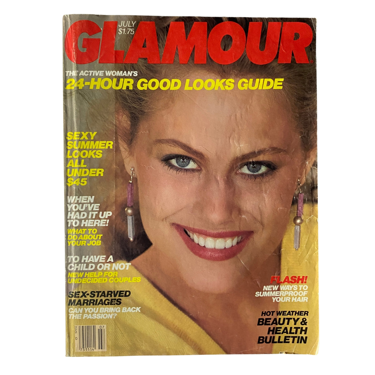 Glamour Magazine July 1981 cover featuring Carole Kurzin, showcasing summer fashion and beauty tips, a collectible vintage magazine from the early '80s.