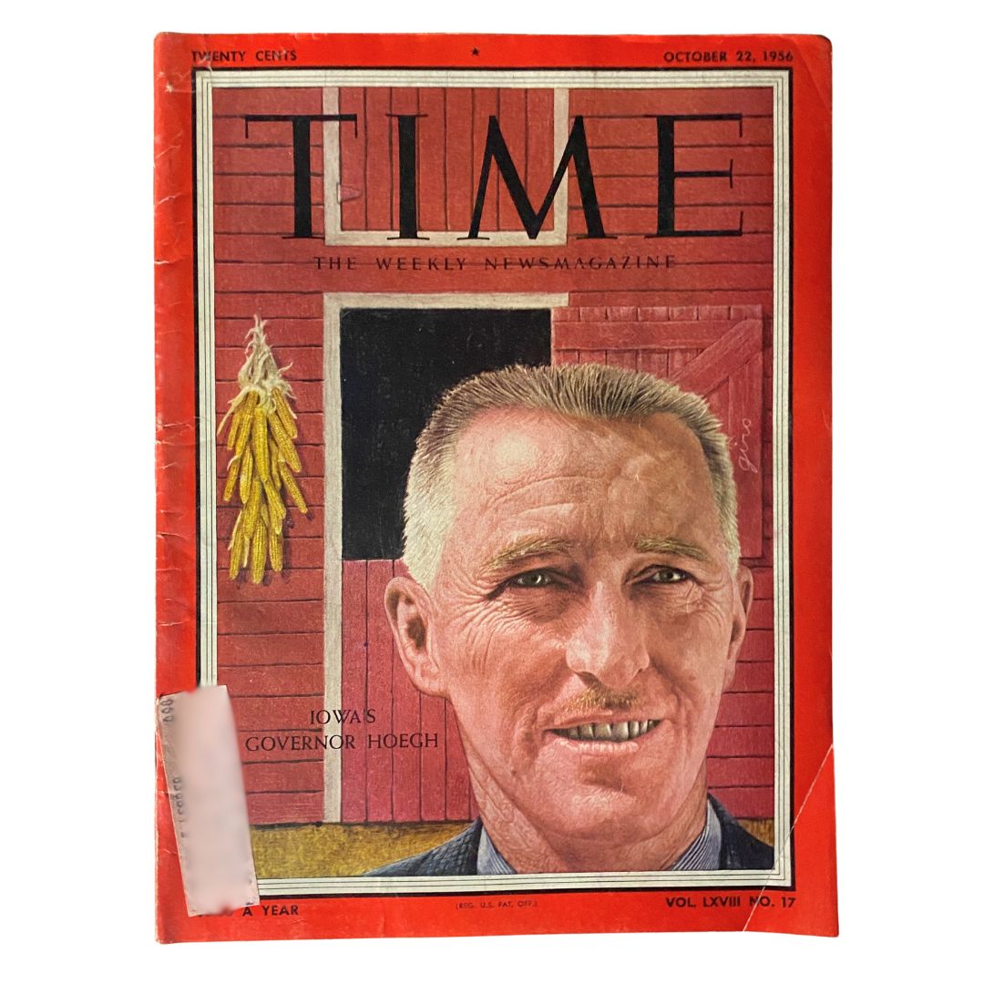 Cover of VTG Time Magazine October 22, 1956 featuring Iowa's Governor Leo Hoegh, capturing mid-20th century American culture.