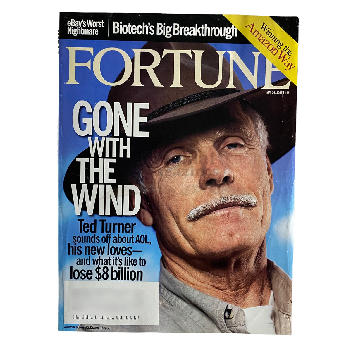 Fortune Magazine cover dated May 26, 2003 featuring the headline 'Gone With the Wind' about Ted Turner, highlighting his reflections on media and business in the early 2000s.