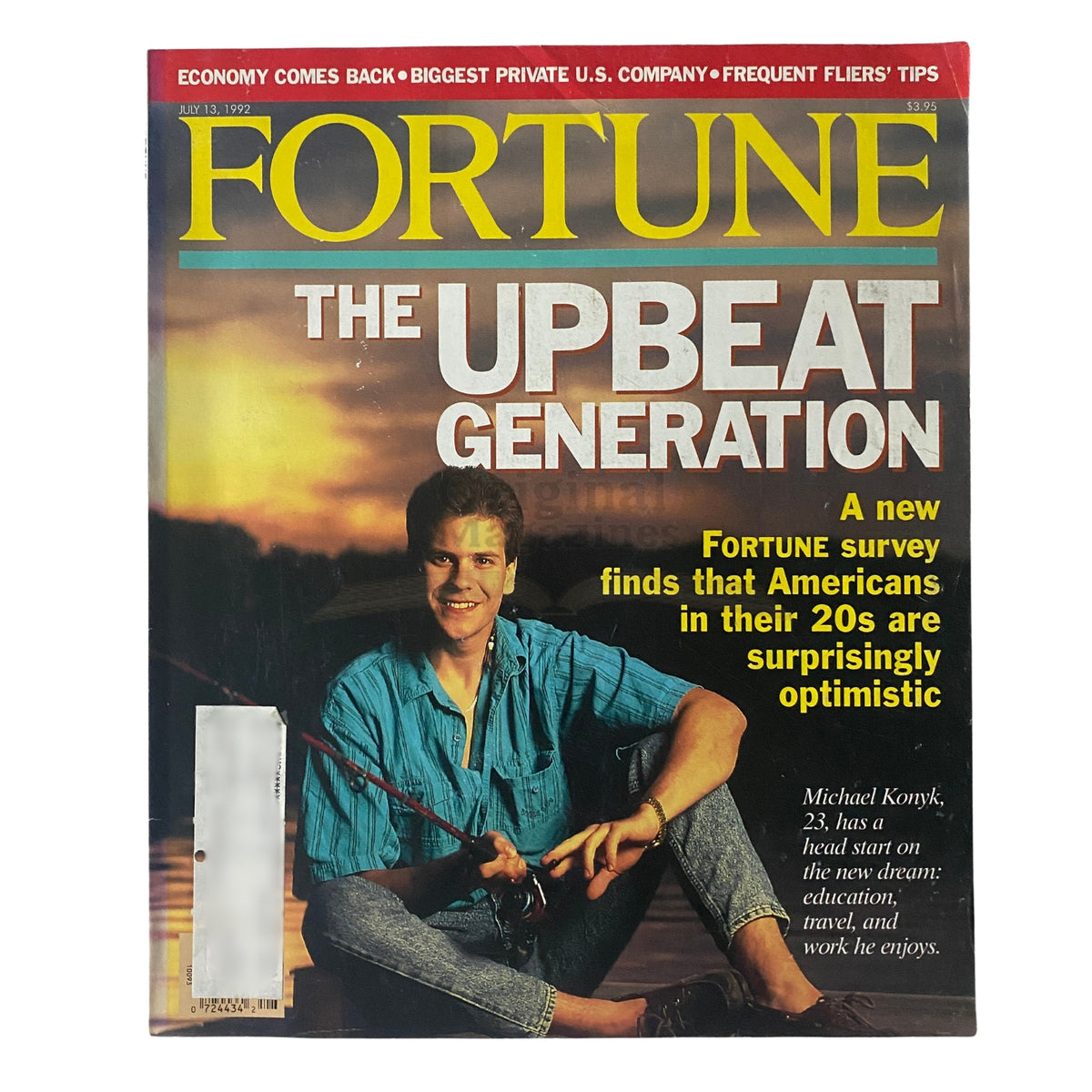Cover of Fortune Magazine from July 13, 1992 featuring the title 'The Upbeat Generation' and highlighting the story of Michael Konyk.