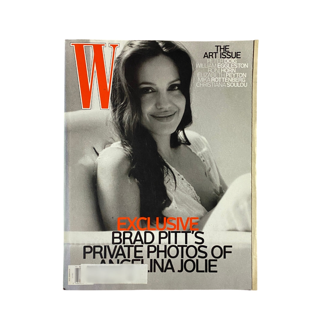 W Magazine November 2008 cover featuring Angelina Jolie, highlighting her allure and influence in Hollywood. Includes the text 'EXCLUSIVE BRAD PITT'S PRIVATE PHOTOS OF ANGELINA JOLIE.'