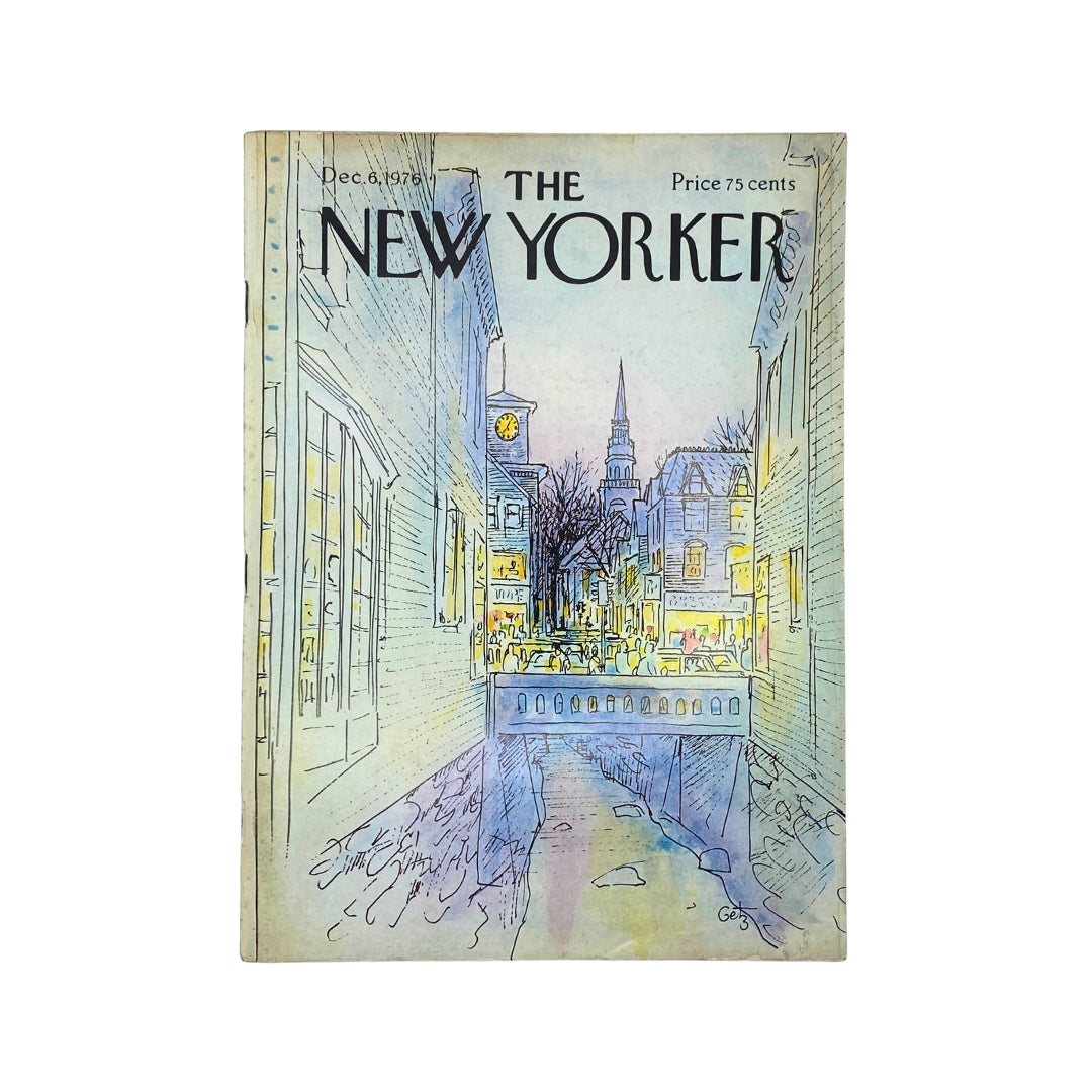 Cover of The New Yorker Magazine, December 6, 1976, featuring a classic illustration by Arthur Getz, depicting a charming street scene in New York City.