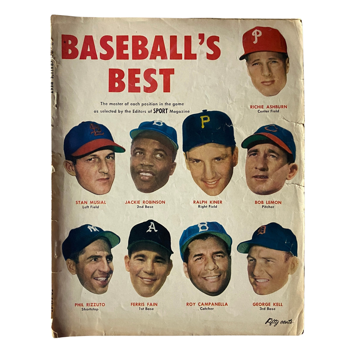 Cover of 'Baseball's Best' 1952 Edition showcasing legendary players including Stan Musial, Jackie Robinson, Ralph Kiner, and Richie Ashburn.