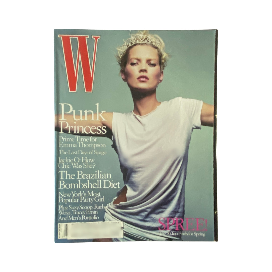 W Magazine April 2001 cover featuring Punk Princess Kate Moss, showcasing her iconic punk style and edgy fashion statement.