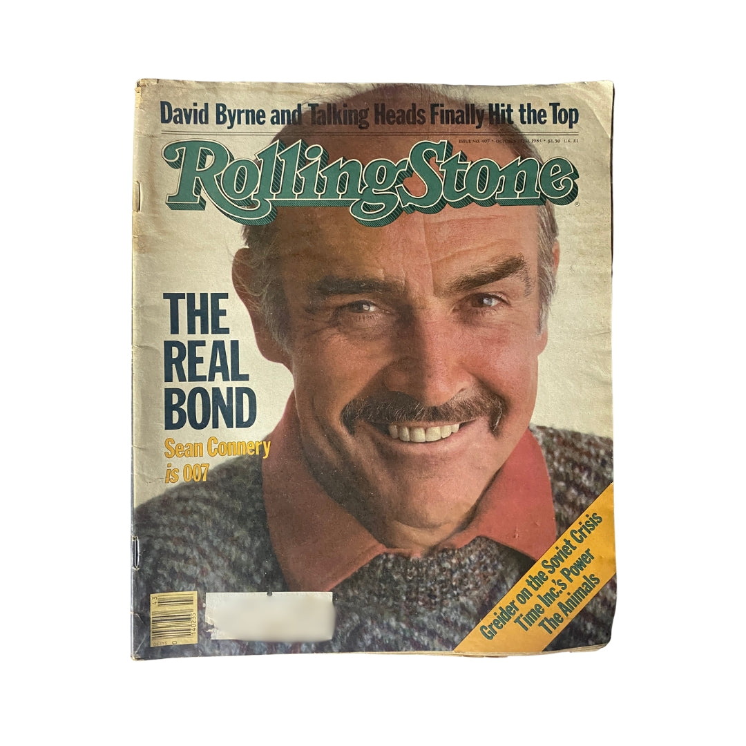 VTG Rolling Stone Magazine October 27, 1983 Issue 407 featuring a close-up of Sean Connery on the cover, showcasing the iconic actor known as 007.