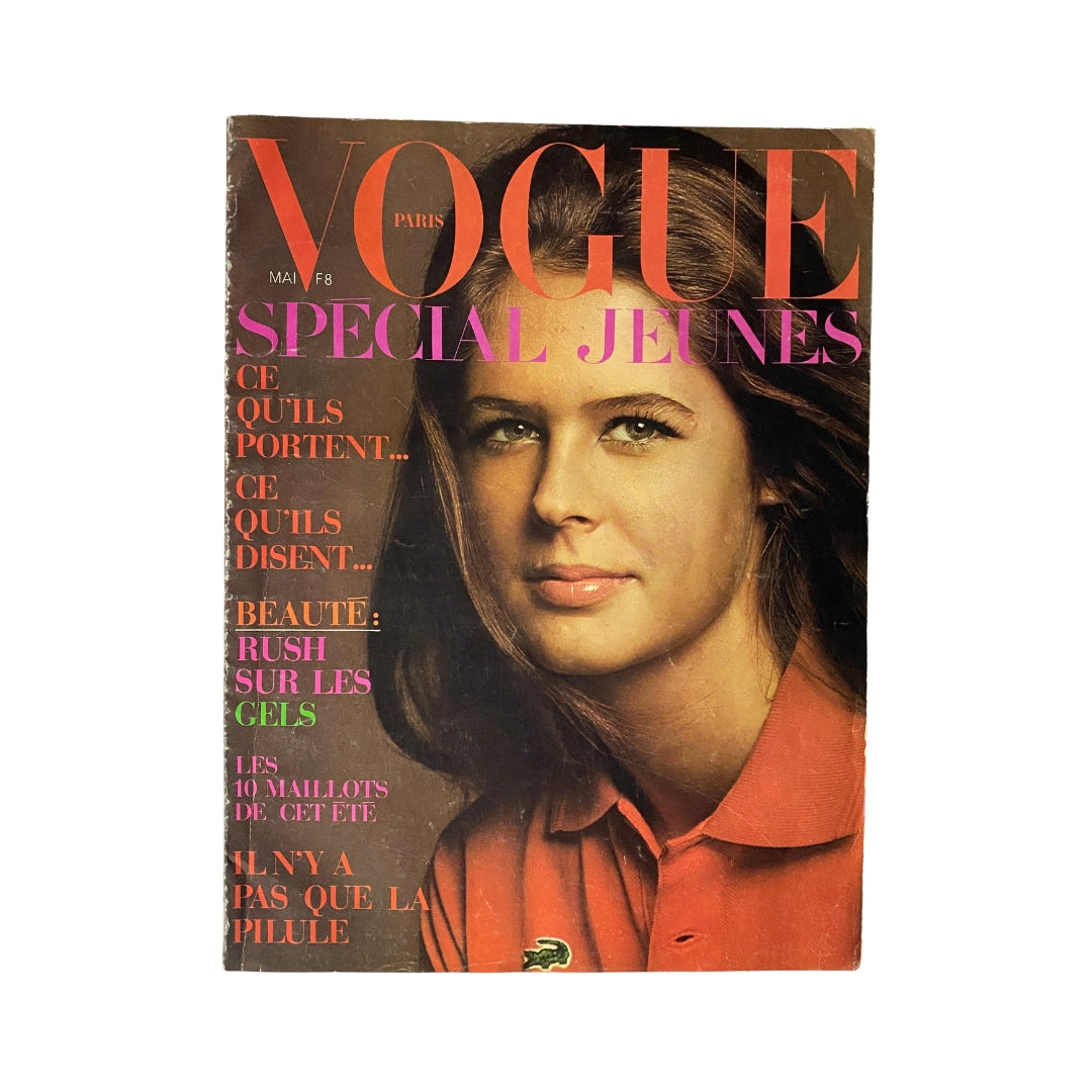 Cover of Vogue Paris Magazine May 1970 featuring Barbara Barnard by Jeanloup Sieff, showcasing vintage fashion and beauty in a striking layout.