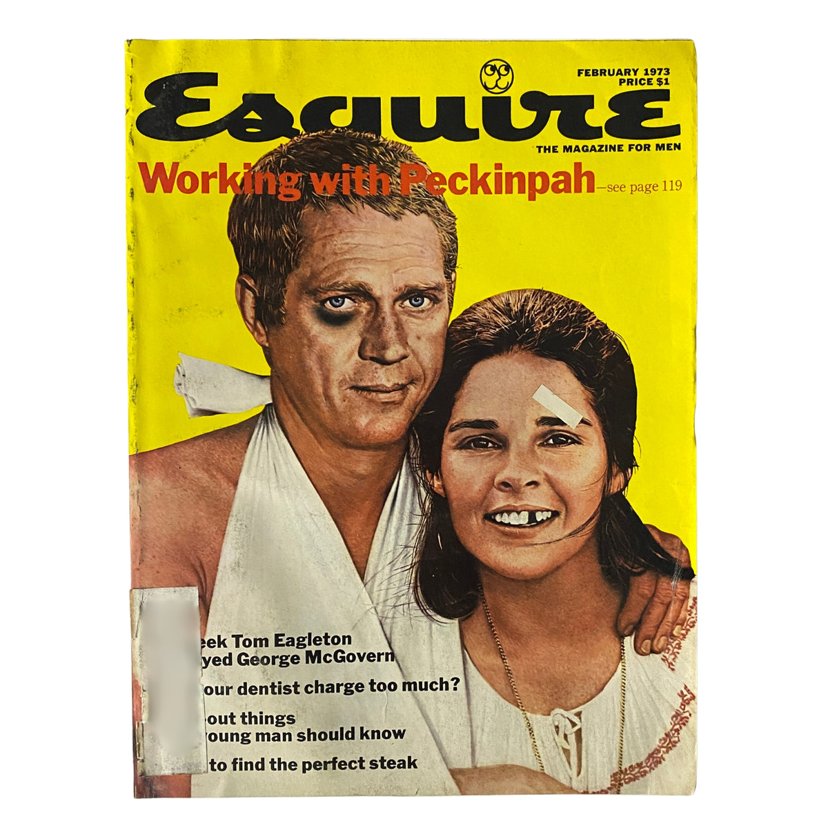 Esquire Magazine February 1973 cover featuring the article 'Working with Peckinpah' with iconic imagery from the era.