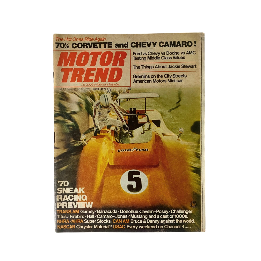 Vintage Motor Trend Magazine March 1970 Denis Hulme Cover Shot No Label