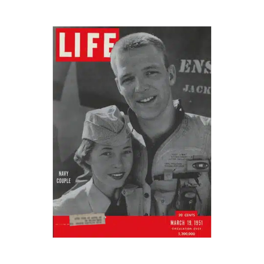 Vintage Life Magazine cover from March 19, 1951, featuring a U.S. Navy couple, showcasing post-war American culture and history.