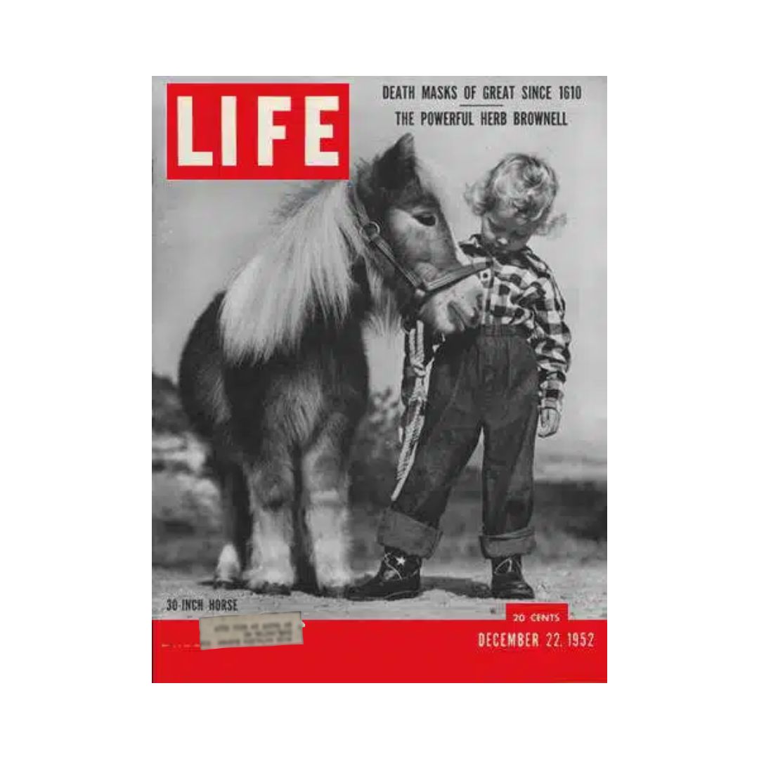 VTG Life Magazine December 22, 1952 cover featuring a child with a 30-inch horse, showcasing a nostalgic snapshot of 1950s American culture.