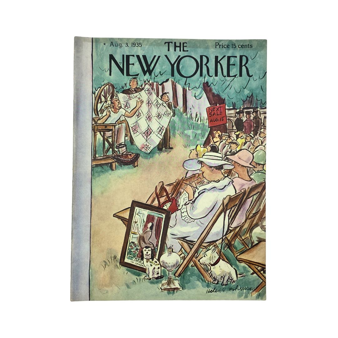 The New Yorker, August 3, 1935: Complete magazine with cover artwork by Helen E. Hokinson in VG condition.
