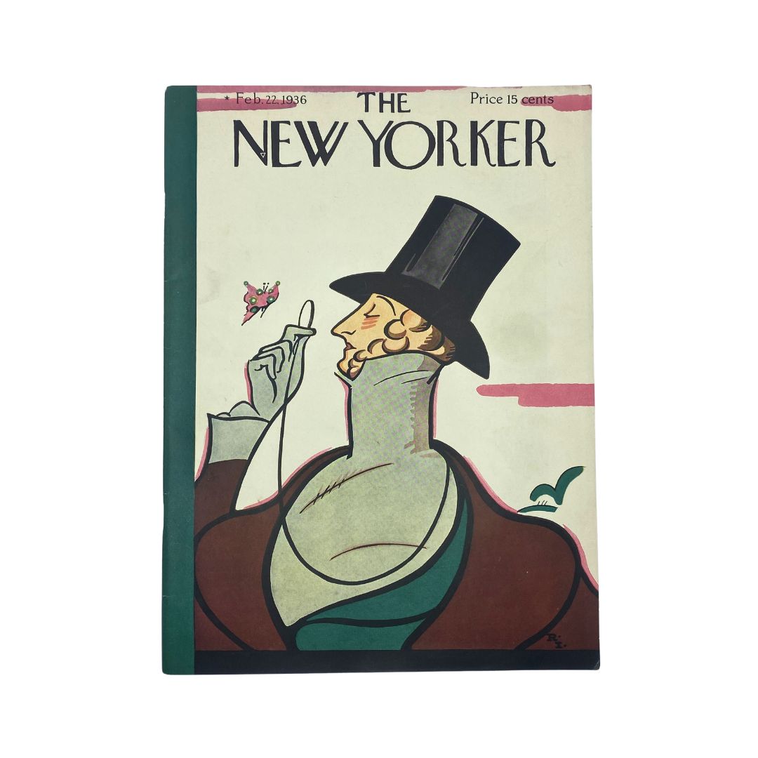Cover of The New Yorker, February 22, 1936, featuring artwork by Rea Irvin, in very good (VG) condition