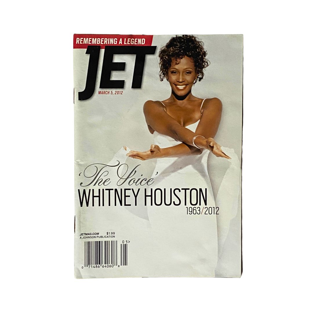 Jet Magazine March 5, 2012, Vol 121 No. 5 featuring Whitney Houston on the cover, highlighting her legacy as a music icon.