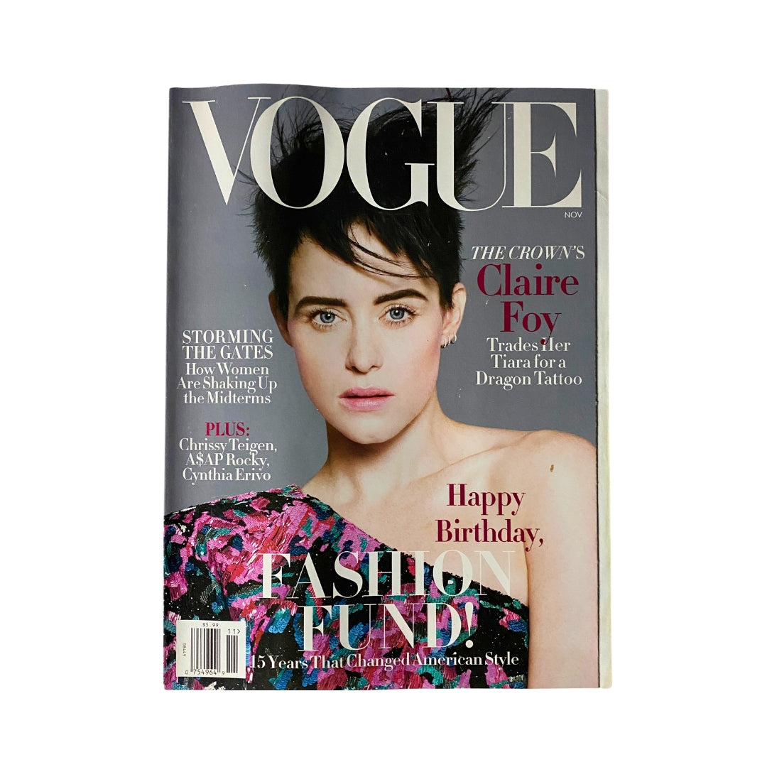 Cover of Vogue Magazine November 2018 featuring Claire Foy, symbolizing contemporary fashion trends.