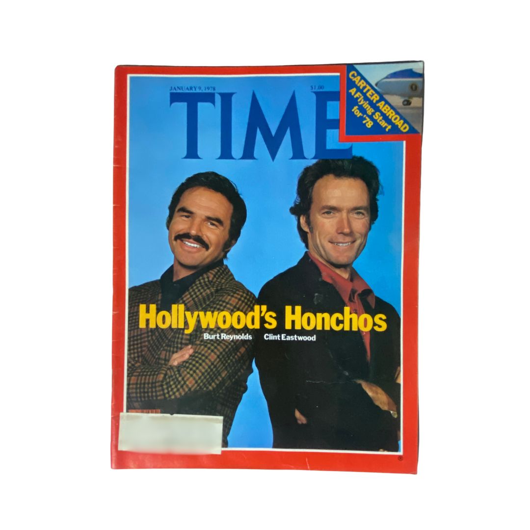 Vintage Time Magazine cover from January 9, 1978 featuring Hollywood stars Burt Reynolds and Clint Eastwood, titled 'Hollywood's Honchos'.