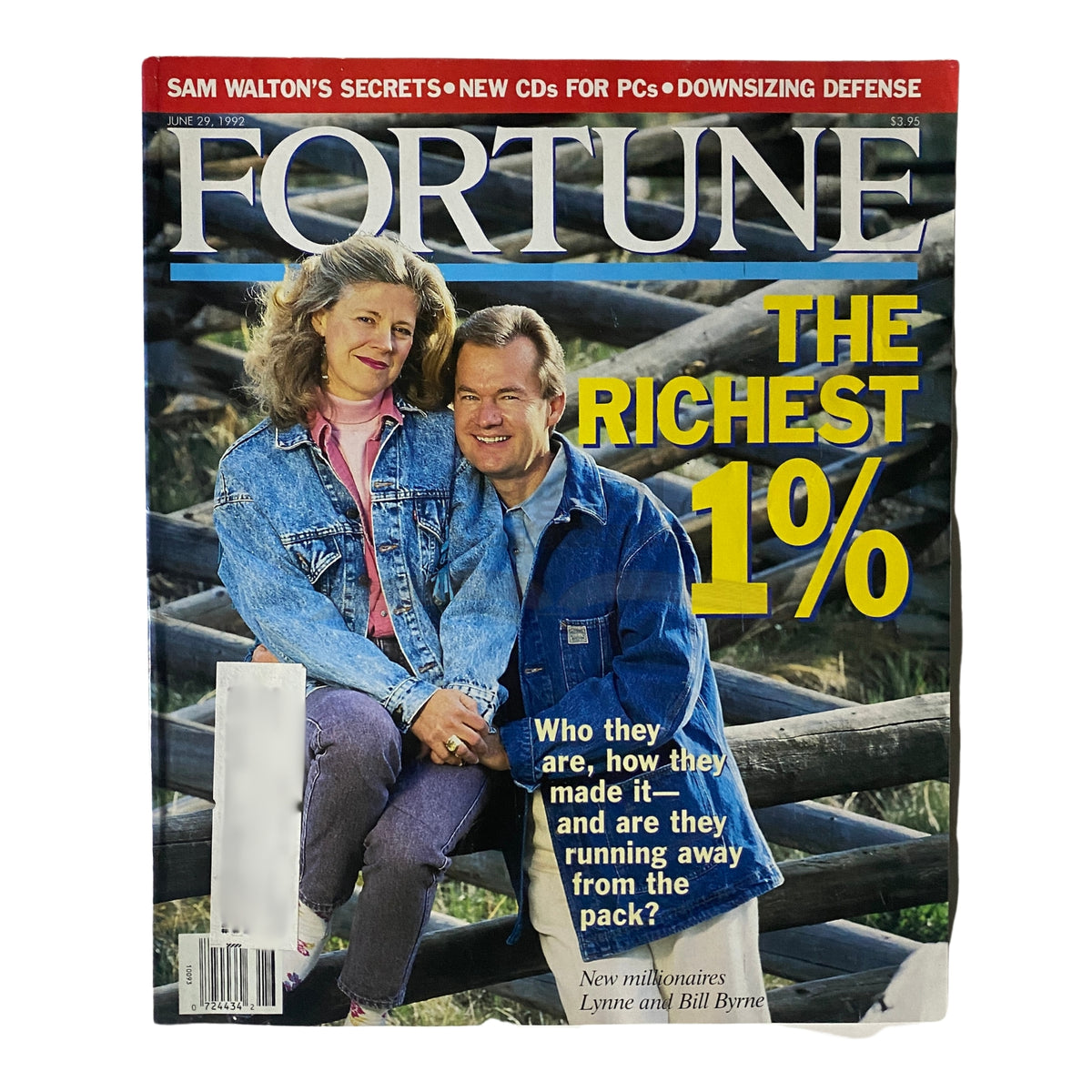 Fortune Magazine June 29, 1992 cover featuring Lynne and Bill Byrne, highlighting the theme 'The Richest 1%'. This issue discusses their journey as new millionaires, making it a collectible for business history enthusiasts.