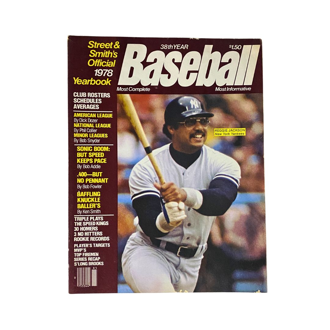 Street & Smith's Baseball Official Yearbook 1978 featuring Reggie Jackson on the cover, showcasing vibrant graphics and the magazine's title prominently displayed.
