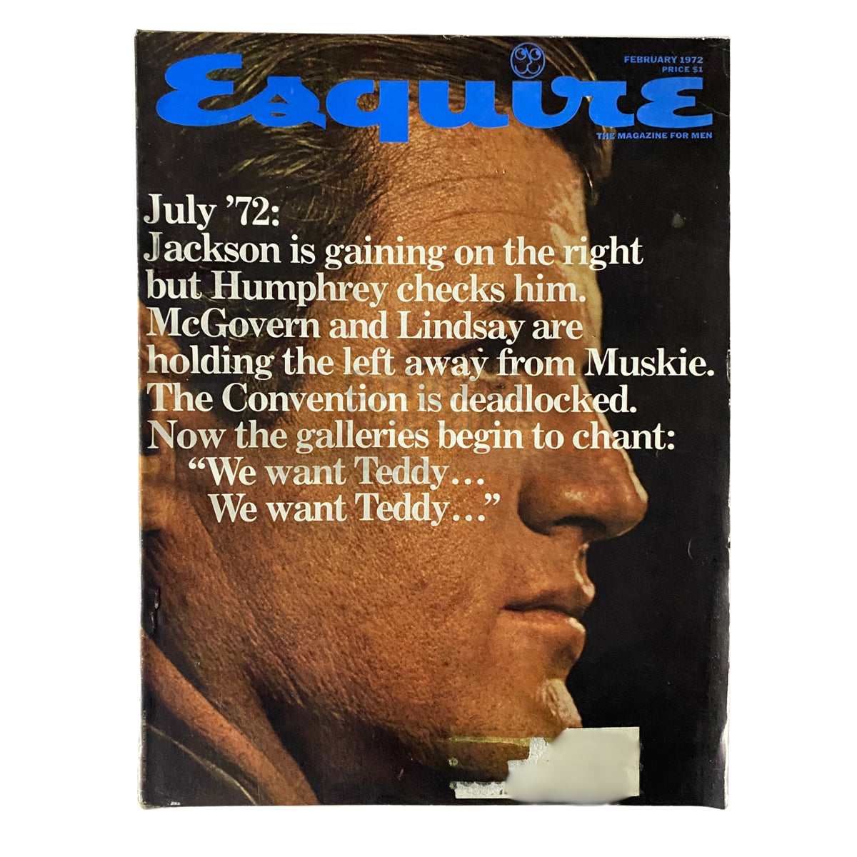 Esquire Magazine February 1972 cover featuring Teddy Kennedy with political commentary about the 1972 convention and public sentiment, ideal for collectors of vintage magazines.