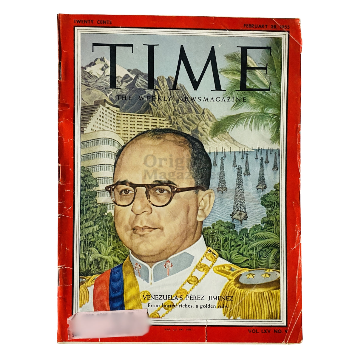 Time Magazine February 28, 1955, Vol 65 No. 9 featuring Venezuelan President Marcos Pérez Jiménez on the cover, an important collectible for vintage magazine enthusiasts.
