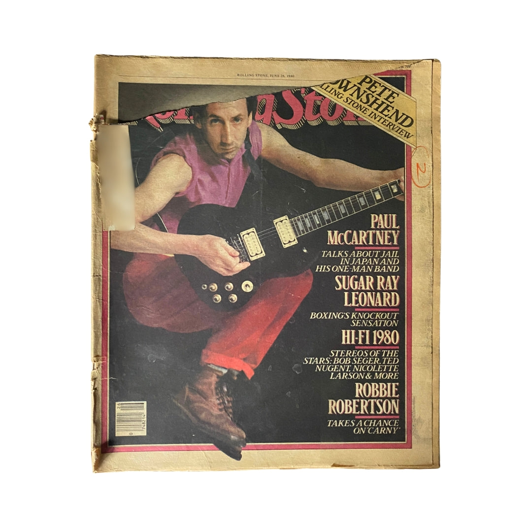 VTG Rolling Stone Magazine June 26, 1980 #320 featuring Pete Townshend on the cover, highlighting articles on music legends like Paul McCartney and Sugar Ray Leonard.