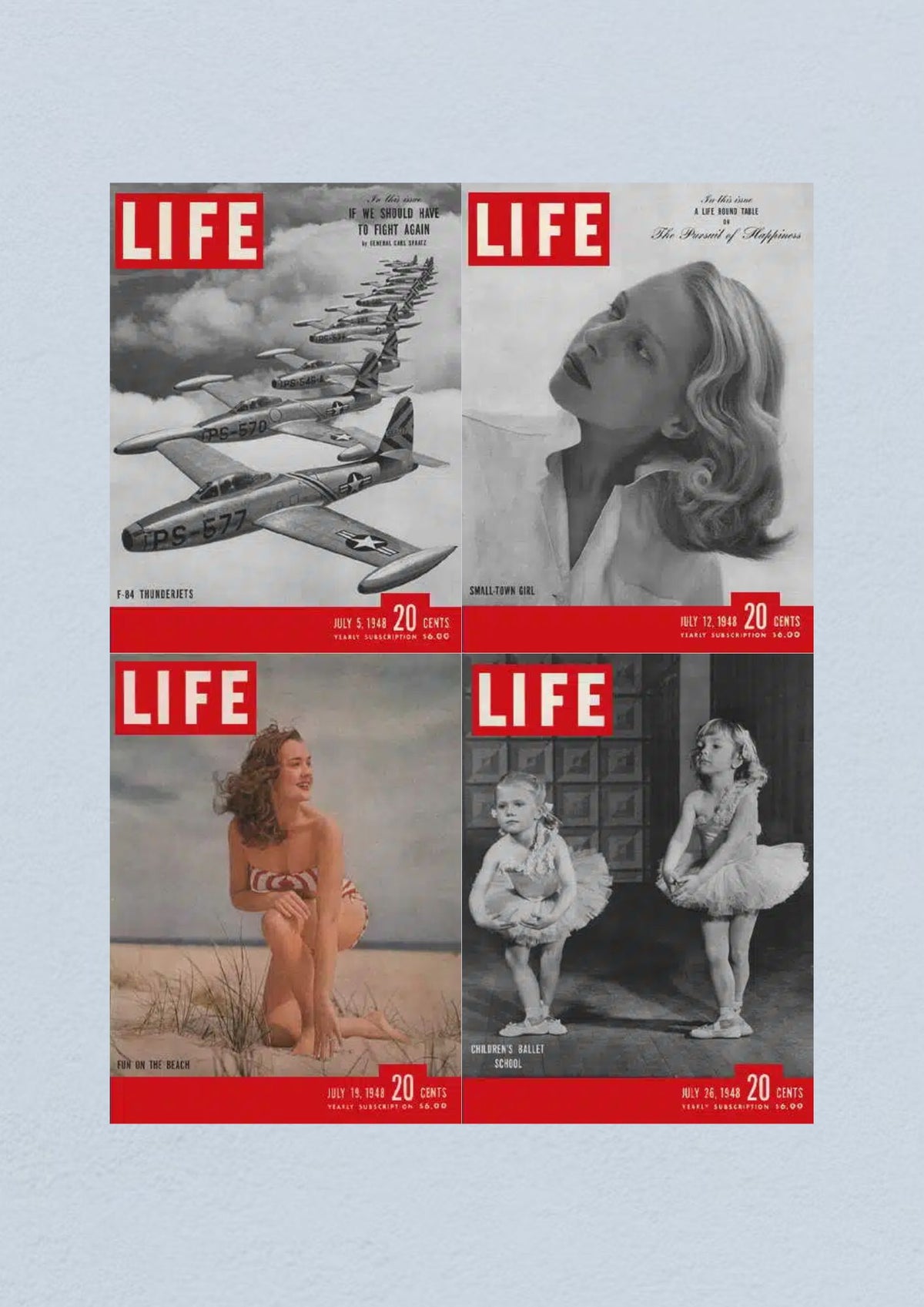 Life Magazine July 26, 1948 cover showcasing a ballet class featuring young girls titled Children's Ballet School with the title Life Magazine Lot of 4 Full Month of July 1948.