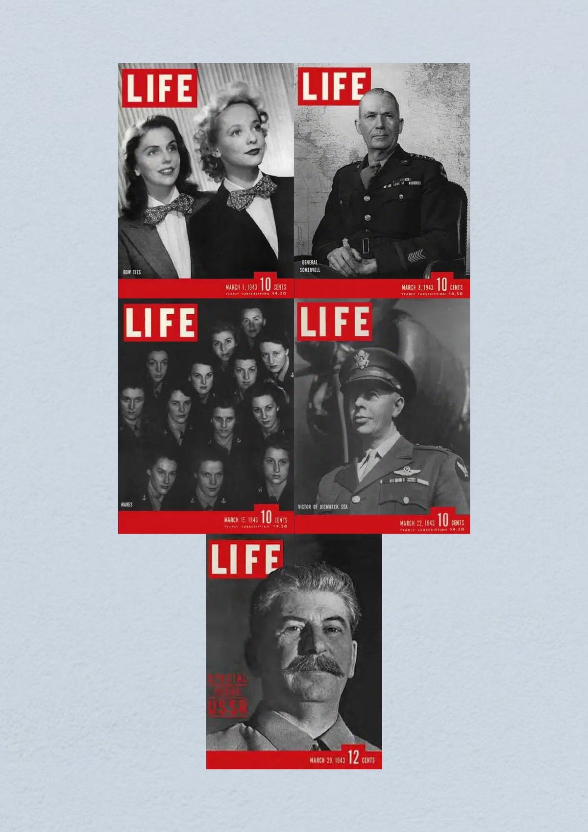Life Magazine March 29, 1943 Cover displaying Joseph Stalin, representing global political figures influential during WWII.