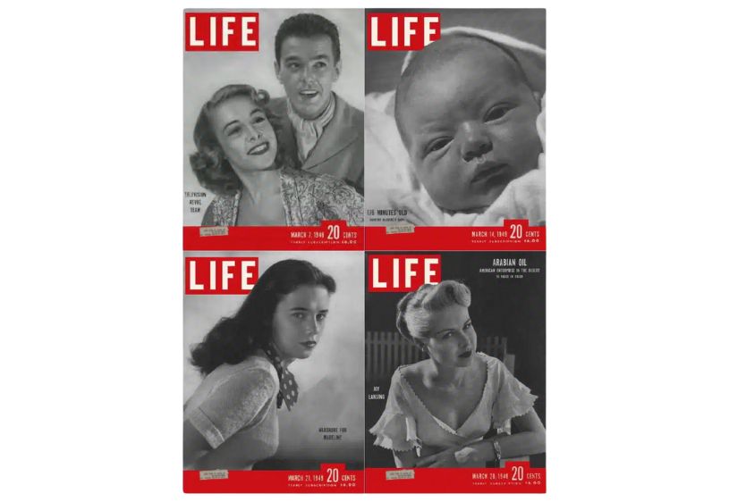 Life Magazine Cover Lot of 4 Full Month of March 1949 including covers from March 7, 14, 21, and 28, showcasing mid-20th century Americana.