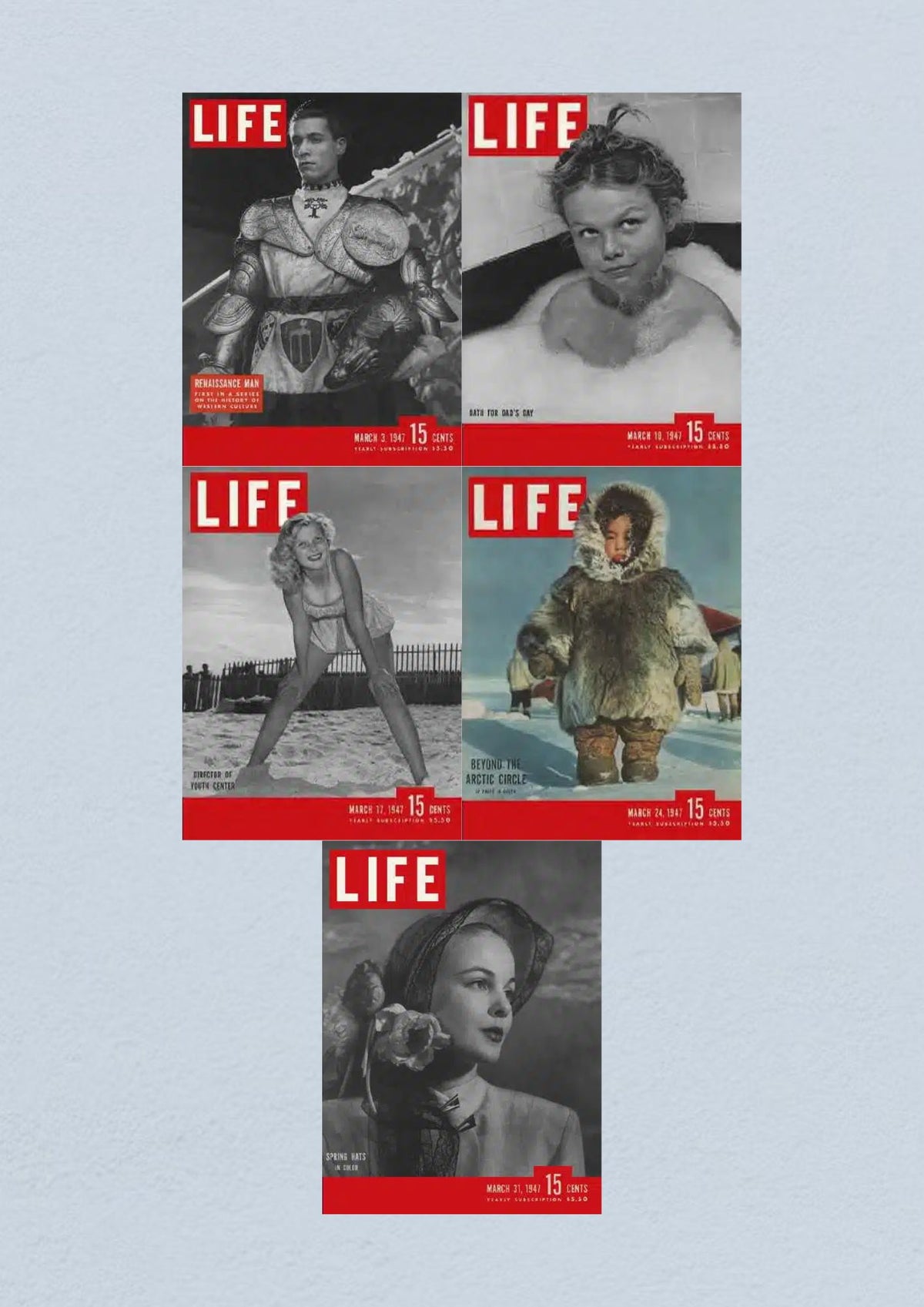 Life Magazine March 31, 1947 cover presenting a woman in spring fashions, exploring emerging trends of the late 1940s.