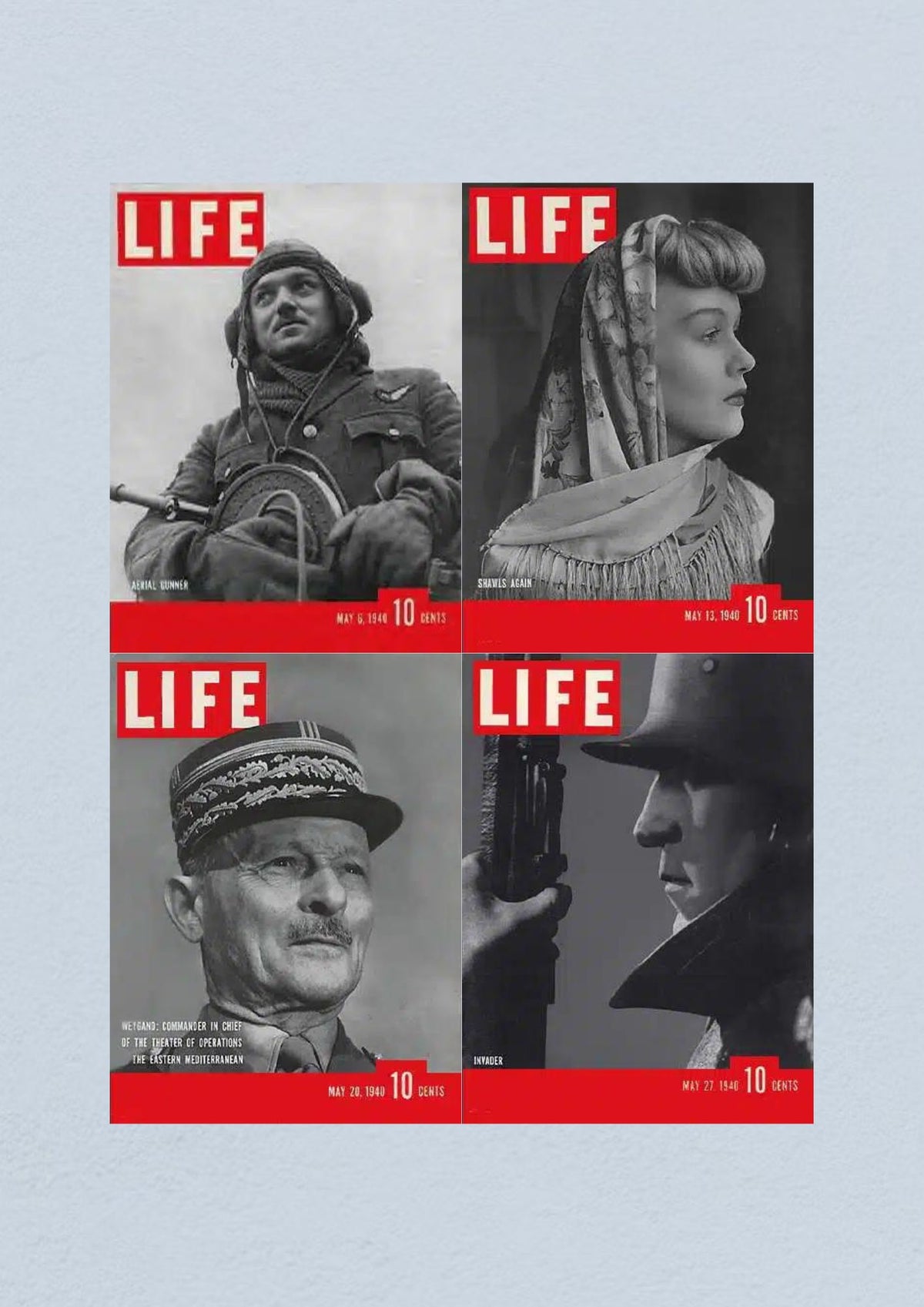 Life Magazine Cover - May 27, 1940, featuring a soldier with a weapon, representing the tense atmosphere of World War II.
