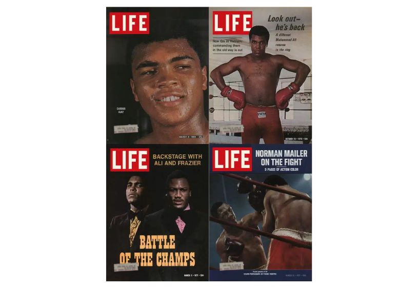 Life Magazine Lot of 4 Muhammad Ali 'Cassius Clay' & Joe Frazier Boxing featuring covers showcasing Muhammad Ali and Joe Frazier, including vintage photography and articles from key boxing events. Complete issues from March 6, 1964, March 5, 1971, and March 19, 1971.