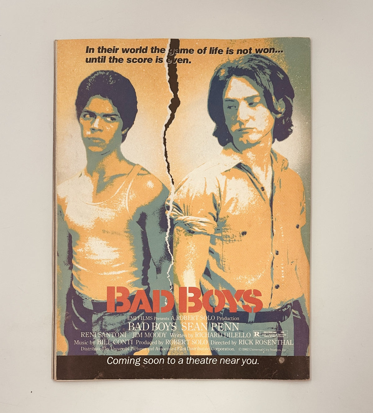 Cover of the film Bad Boys featuring Sean Penn and another actor, with the tagline 'In their world the game of life is not won... until the score is even'.