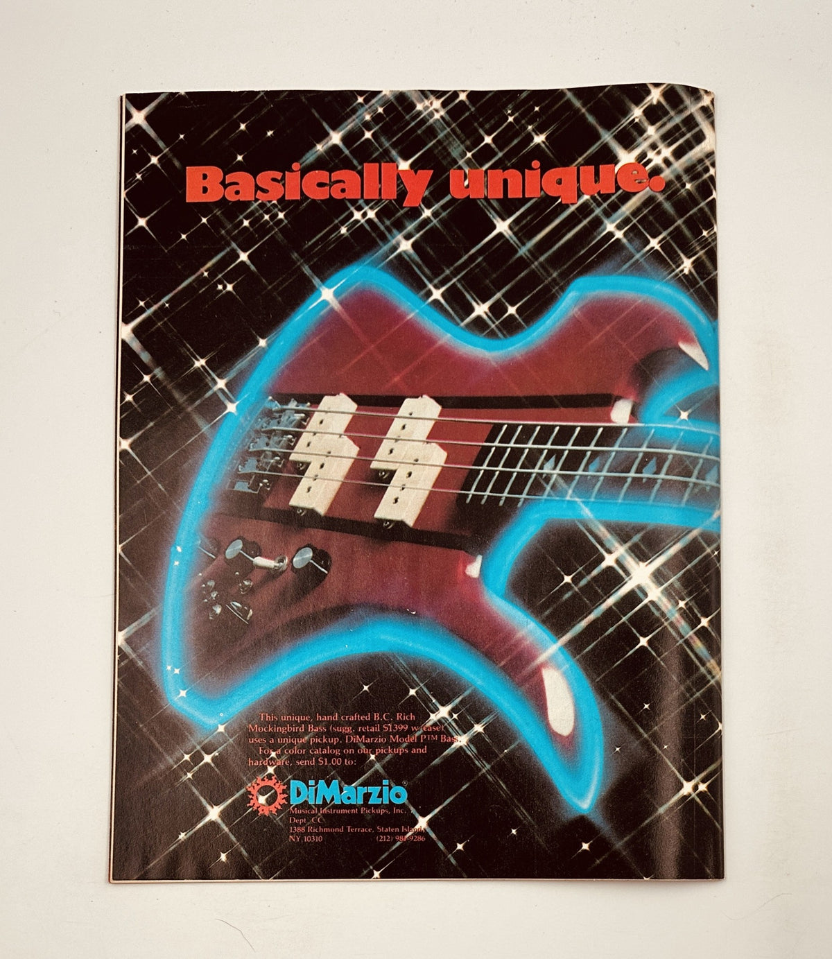 DiMarzio advertisement showcasing a unique guitar featuring a sparkling design, from Circus Magazine March 4, 1980.