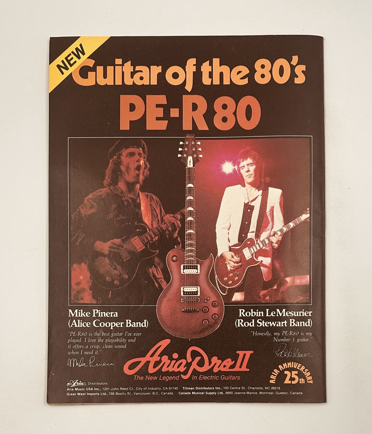 Advertisement in Circus Magazine April 30, 1982 for the PE-R80 electric guitar with Mike Pinera from Alice Cooper Band and Robin LeMesurier.