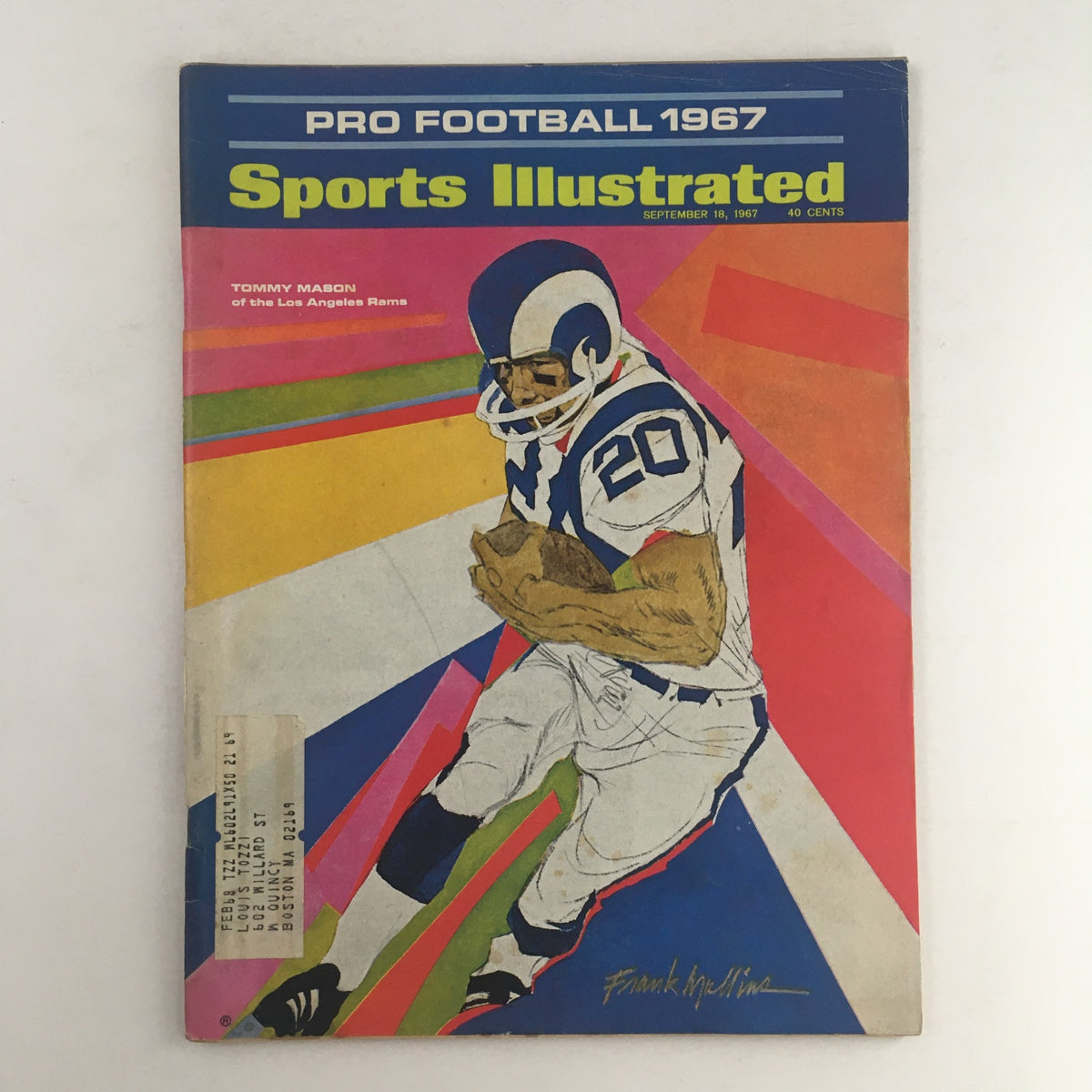 Cover of Sports Illustrated Magazine dated September 18, 1967, featuring Los Angeles Rams player Tommy Mason in a colorful illustration.