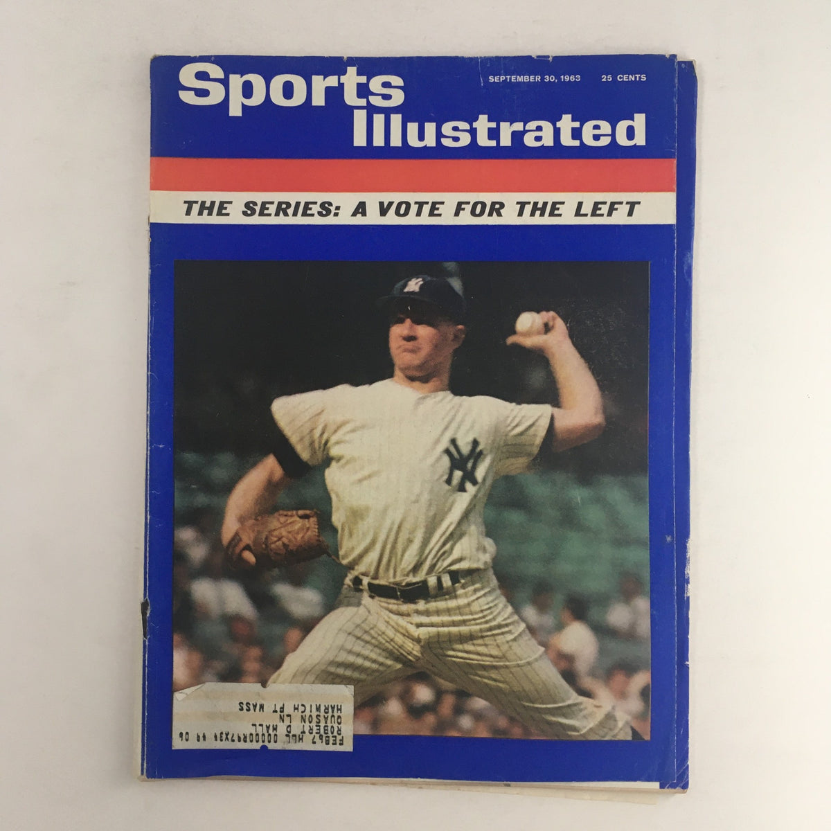 Cover of Sports Illustrated Magazine from September 30, 1963, featuring New York Yankees pitcher Whitey Ford in action, showcasing a pivotal moment in baseball history.