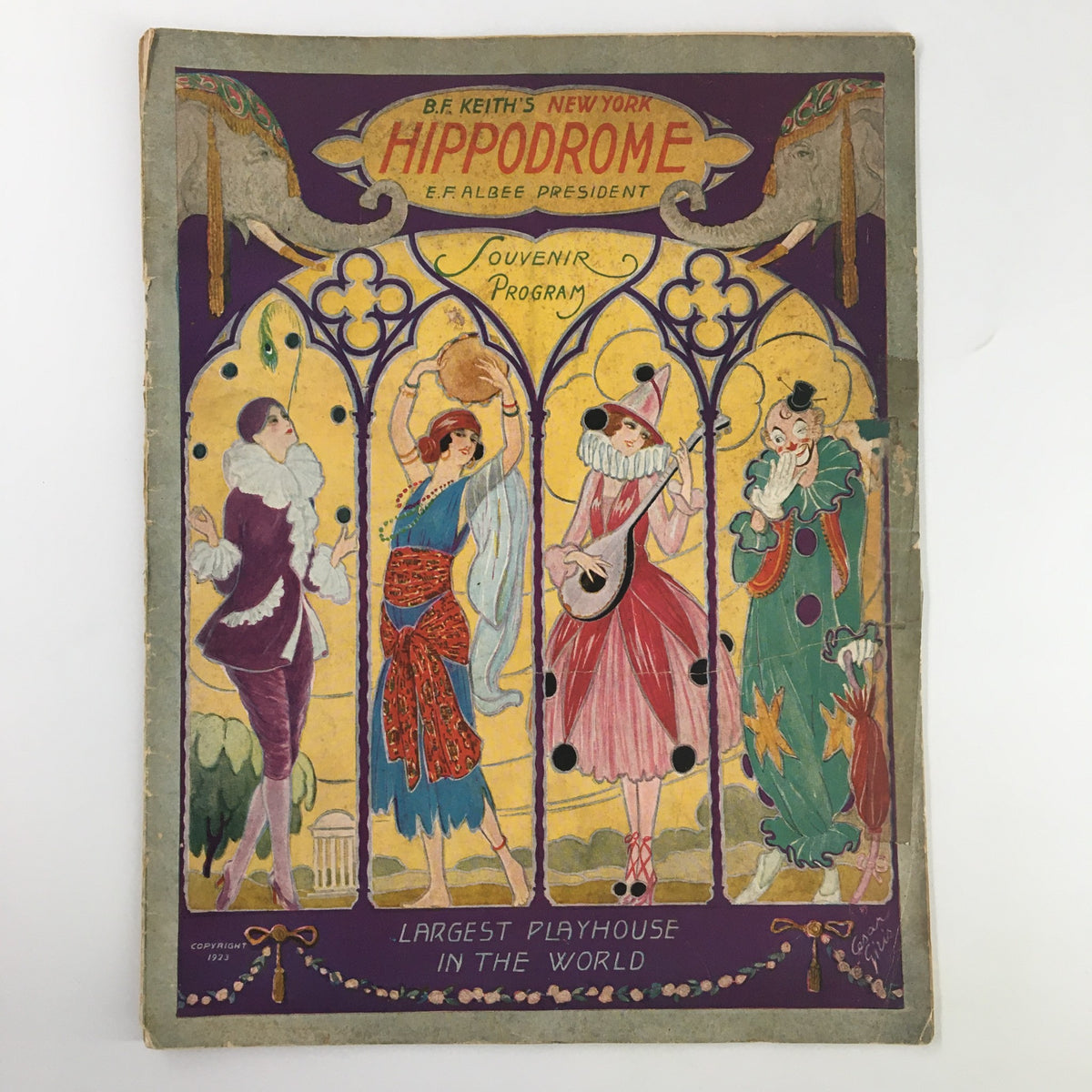 1923 B.F. Keith's Hippodrome Two Sailors and A Girl Souvenir Program cover featuring colorful theatrical artwork and performers, capturing the essence of early 20th-century entertainment.