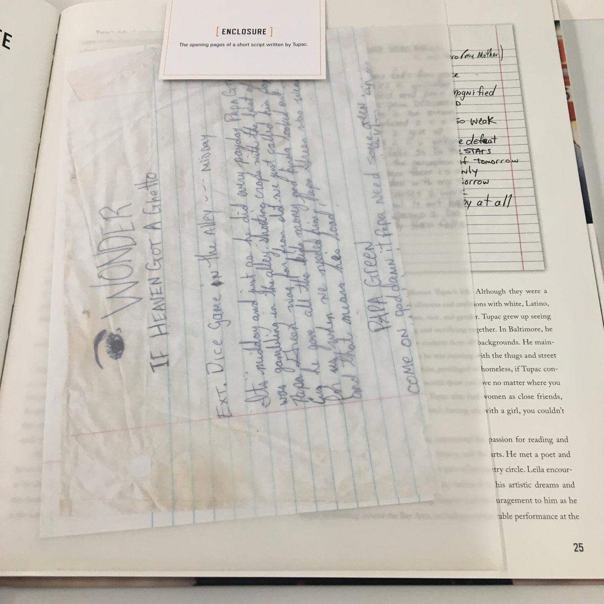 A handwritten note featured in 'Tupac Shakur Legacy Includes A 60-Minute Interview Co Book by Jamal Joseph', showcasing intimate thoughts and reflections.