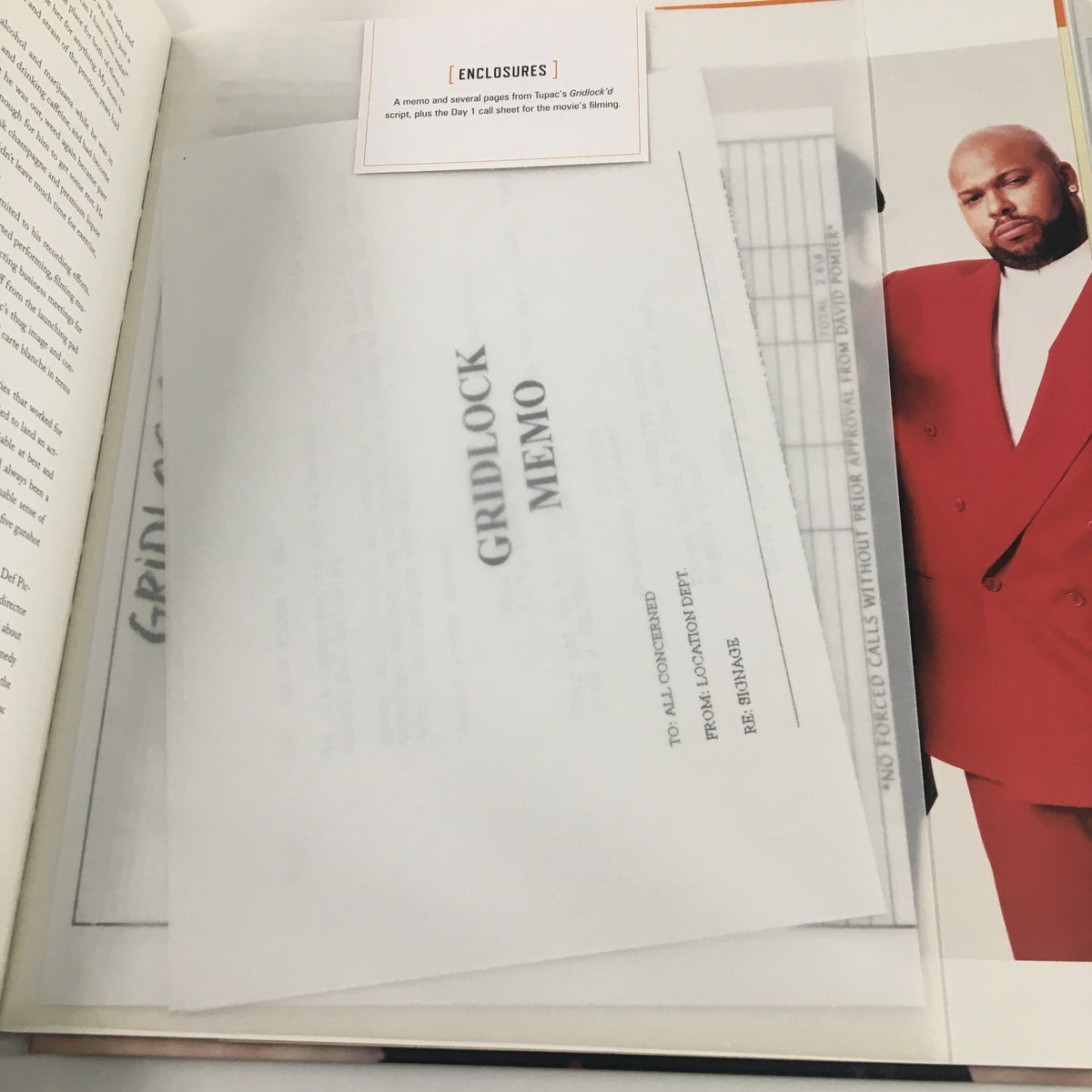A memo titled 'Gridlock Memo' found in 'Tupac Shakur Legacy Includes A 60-Minute Interview Co Book by Jamal Joseph', representing communication in Tupac's music industry dealings.
