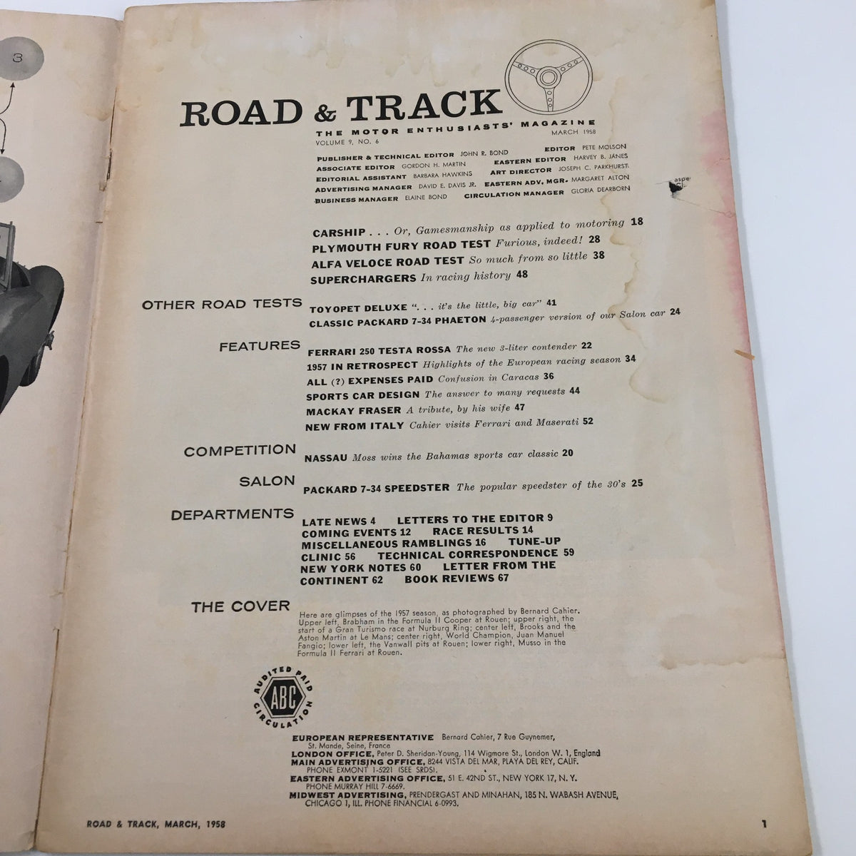 Vintage Road & Track Magazine March 1958 The Glimpses of the 1957 Season no Label