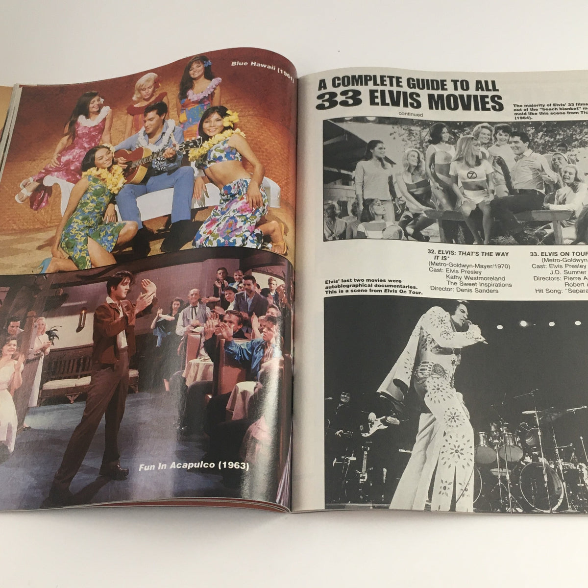 Synopsis of Elvis Presley's movies featured in Movie Screen Yearbook #42, including imagery from films and performances, celebrating his cinematic legacy.