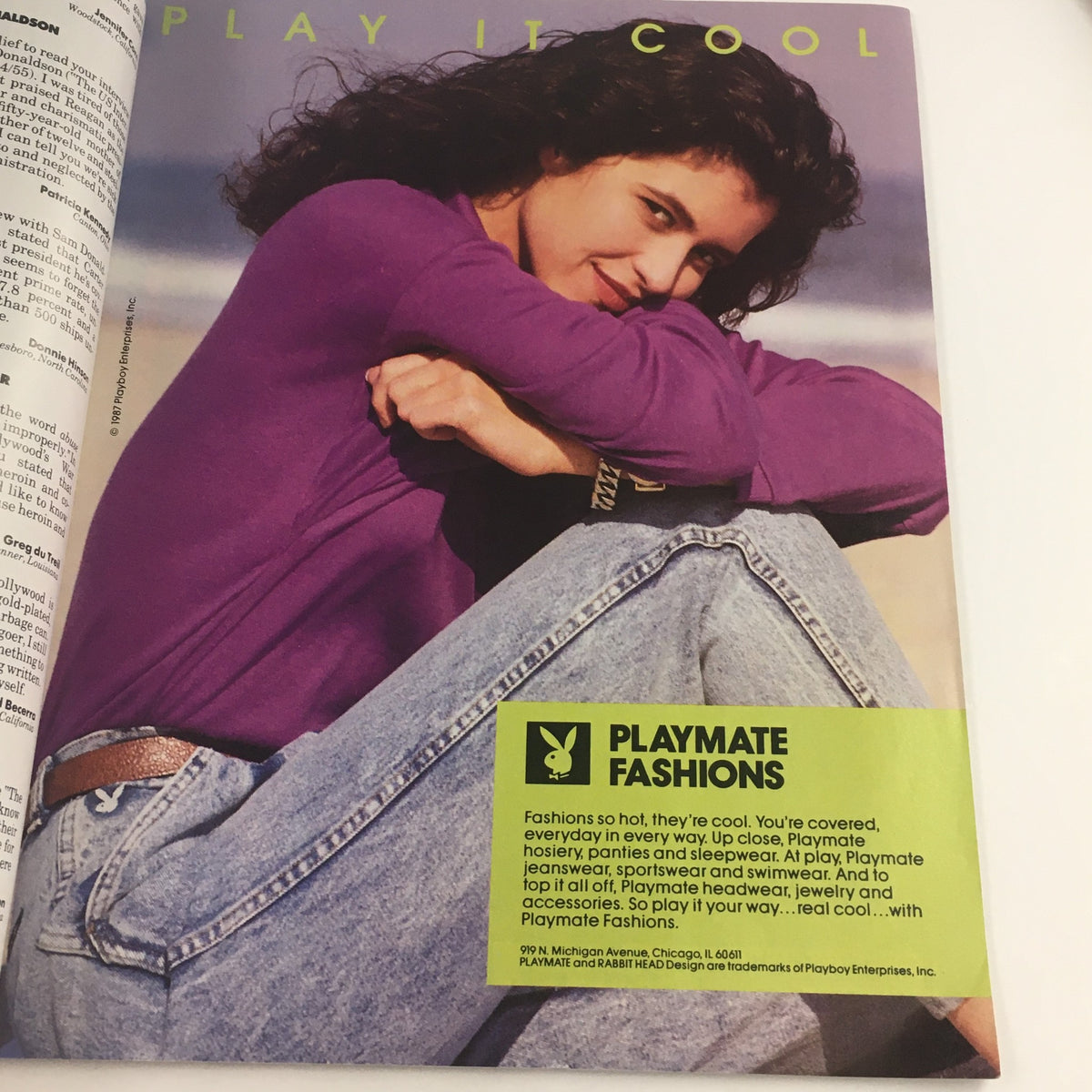 Page from US Magazine August 24, 1987 Vol 3 #57 showcasing a fashion advertisement featuring a model in casual attire with the tagline 'Playmate Fashions'.