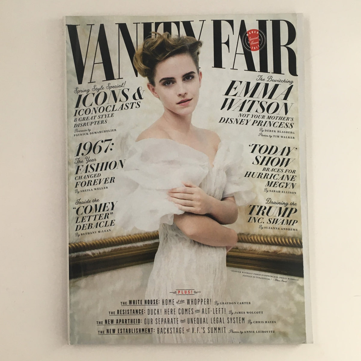 Vanity Fair Magazine March 2017 featuring the bewitching Emma Watson on the cover, showcasing her insights and advocacy for gender equality in modern pop culture.