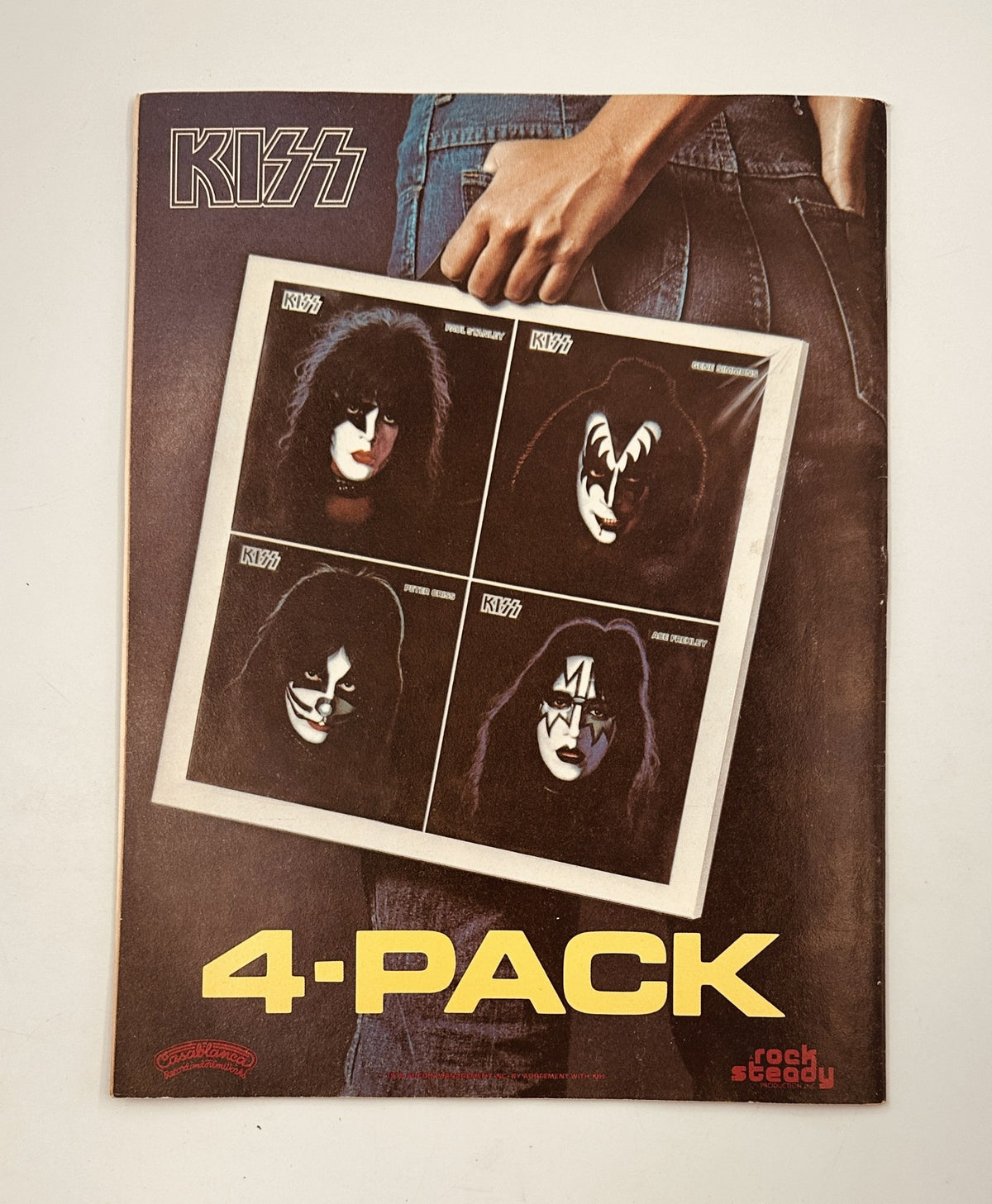 Promotional page from Circus Weekly Magazine November 28, 1978 showcasing a Kiss 4-pack advertisement. The visual features the iconic face paint designs of the band members.