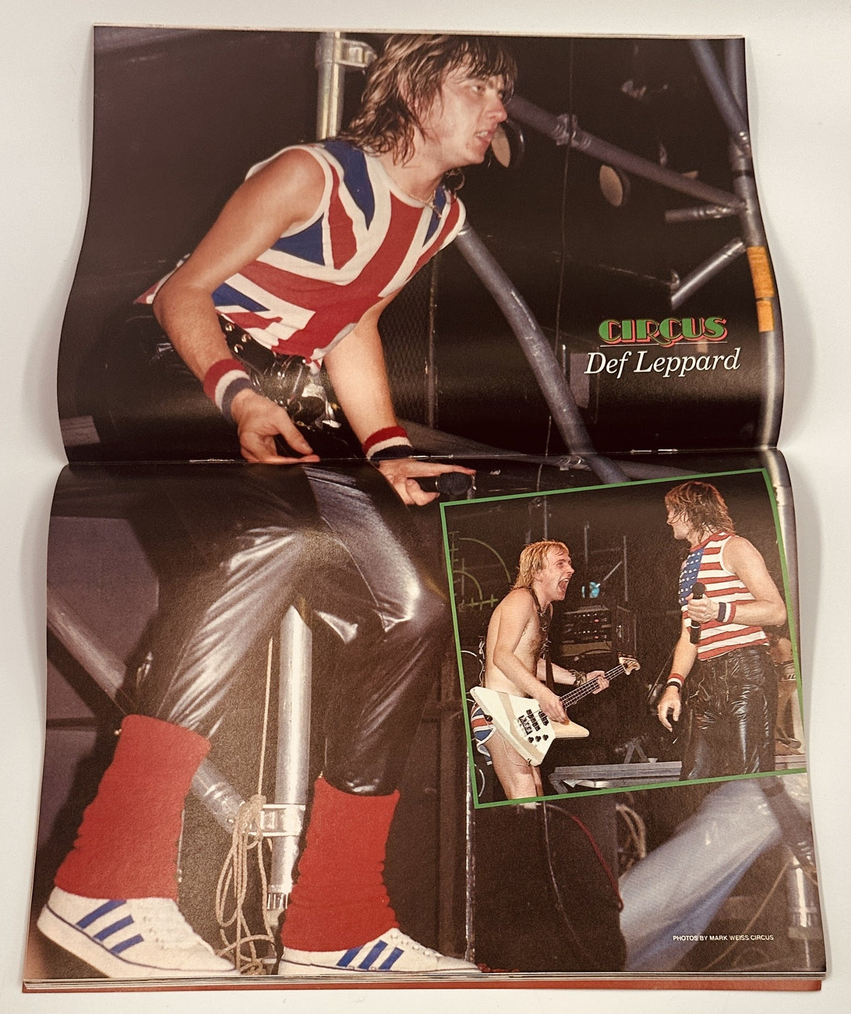 Centerfold spread of Def Leppard in Circus Magazine August 31, 1984, showcasing live performance and stage presence.