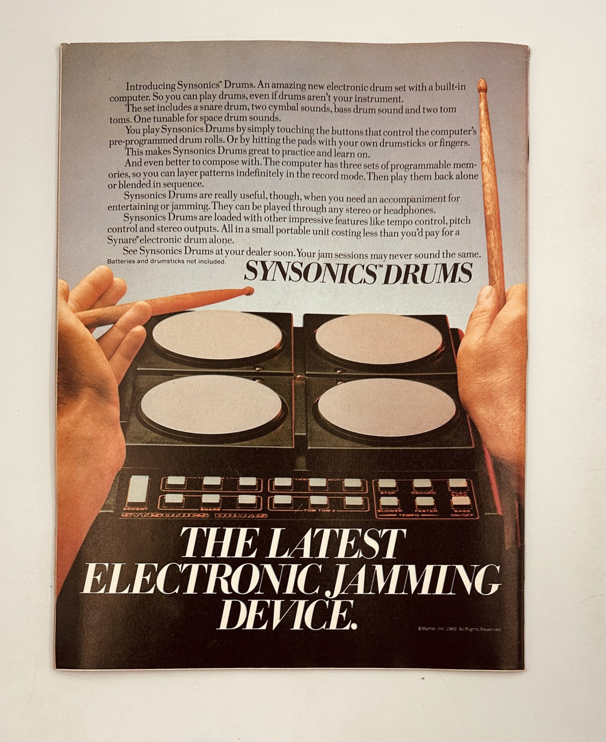 Advertisement for Synsonic Drums, the latest electronic jamming device featured in Circus Magazine February 28, 1983.