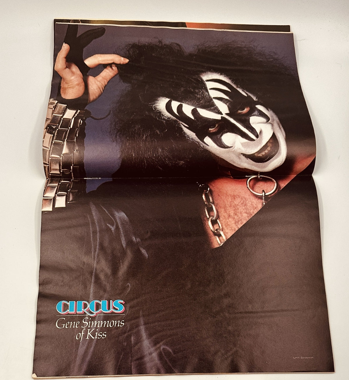 Gene Simmons of Kiss featured in Circus Magazine March 30, 1978 with iconic makeup and costume.